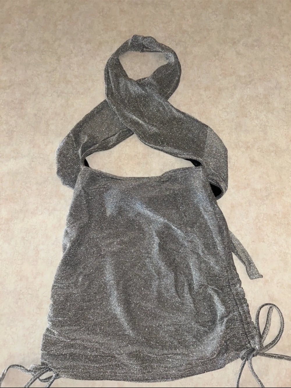 SHEIN Silver Sparkle Cris’s cross Halter Sweater top dress